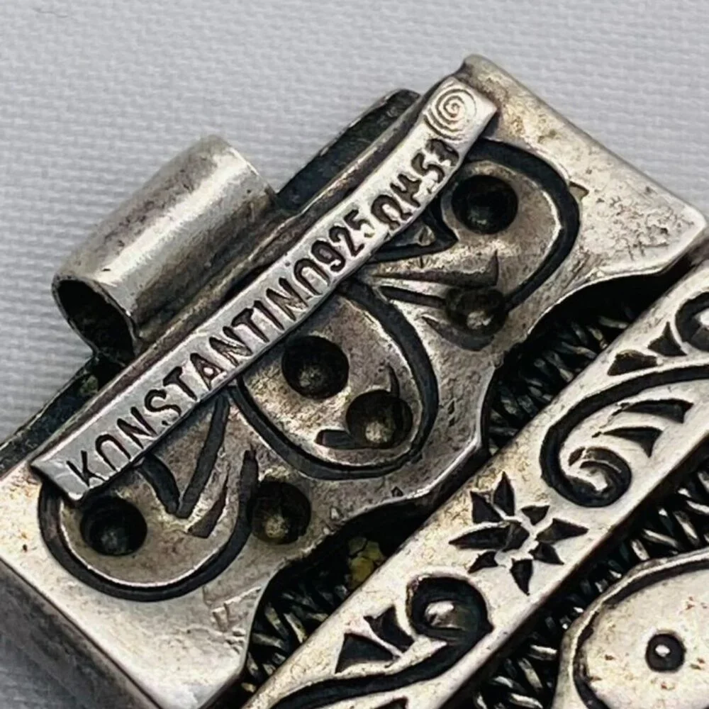 SOLD!! Konstantino Sterling Silver Turquoise Panel Links Bracelet 6.75" - Picture 12 of 16